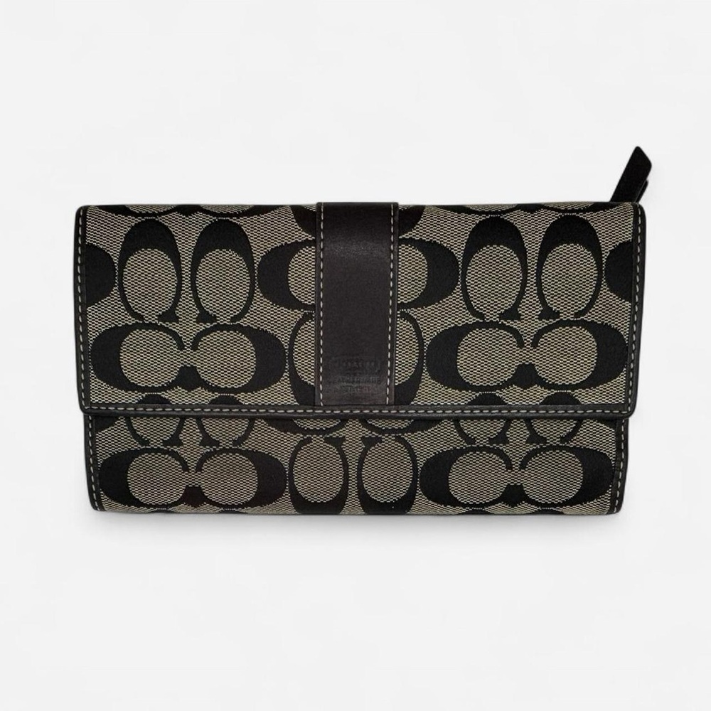 Vintage Coach Signature Trifold Wallet in Gray and Black